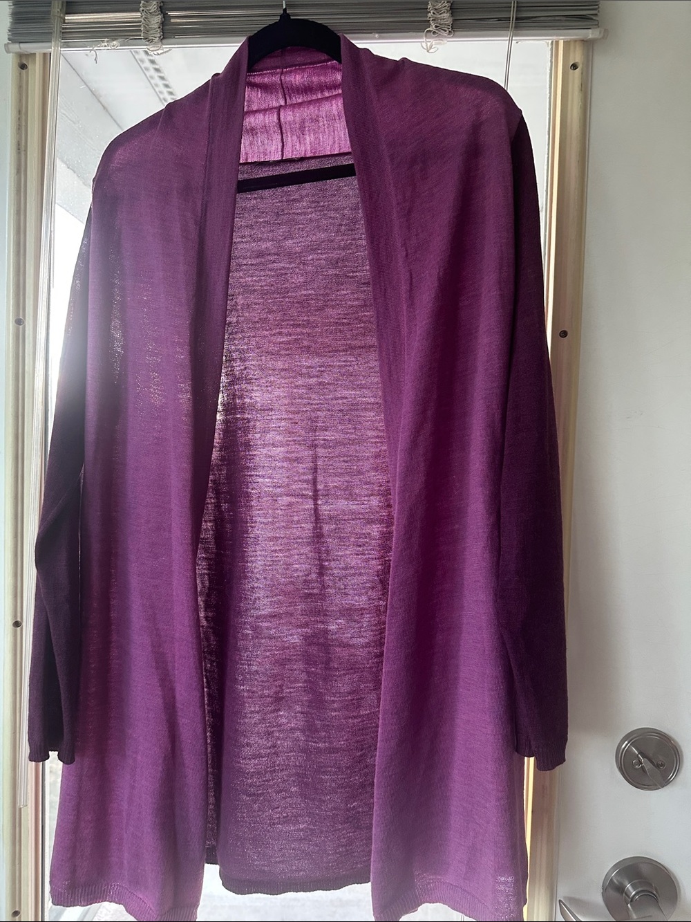 Eileen Fisher Petite Sheer Knit Cardigan - Deep Plum and Lavender two tone